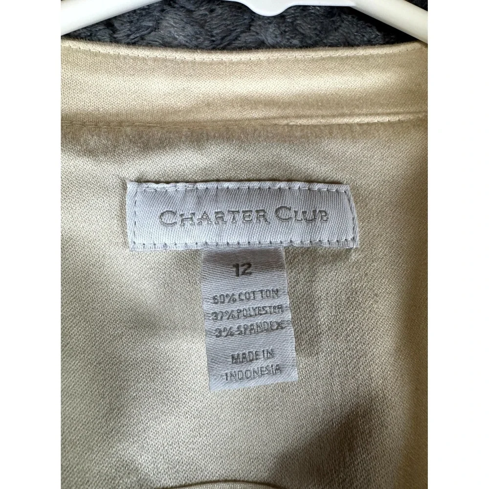Charter Club Jacket Womens‎ 12 Beige Cotton Stretch Mock Neck Full Zip Casual